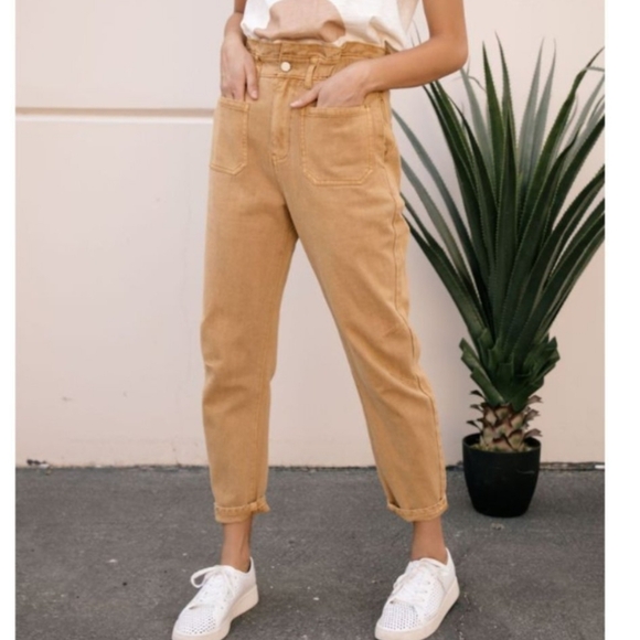 Bohme Kennedy Paperbag High Rise Ankle Length Tan Jeans SzM Sz4/6 - Picture 1 of 15